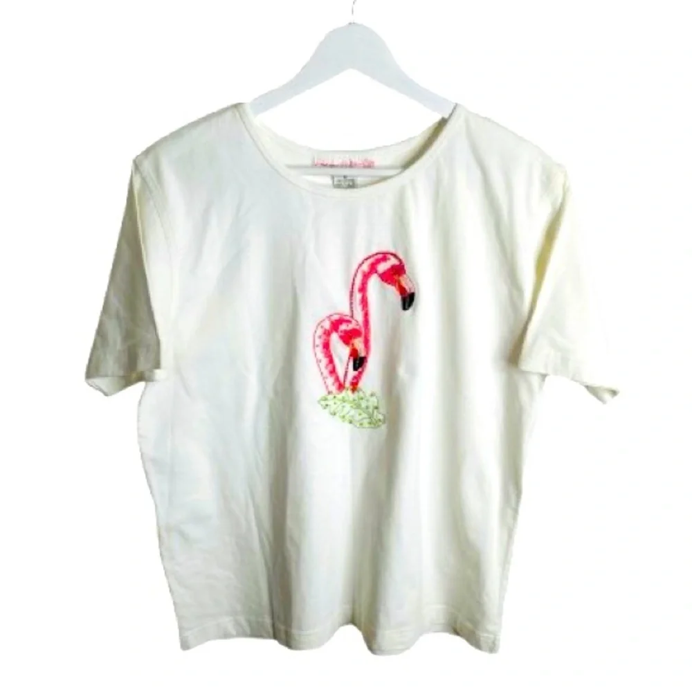 NWT Sequins + Embroidery Casey Coleman Cotton Tee - Picture 1 of 2